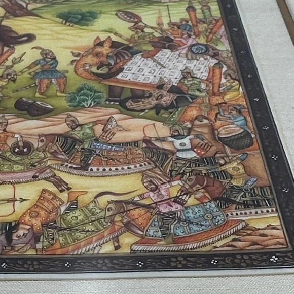 Vintage Framed Indian Battle Scene Art Print